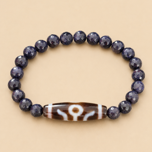 Amulette DZI Aristocrate (Patronage) Agate/ Sable bleu