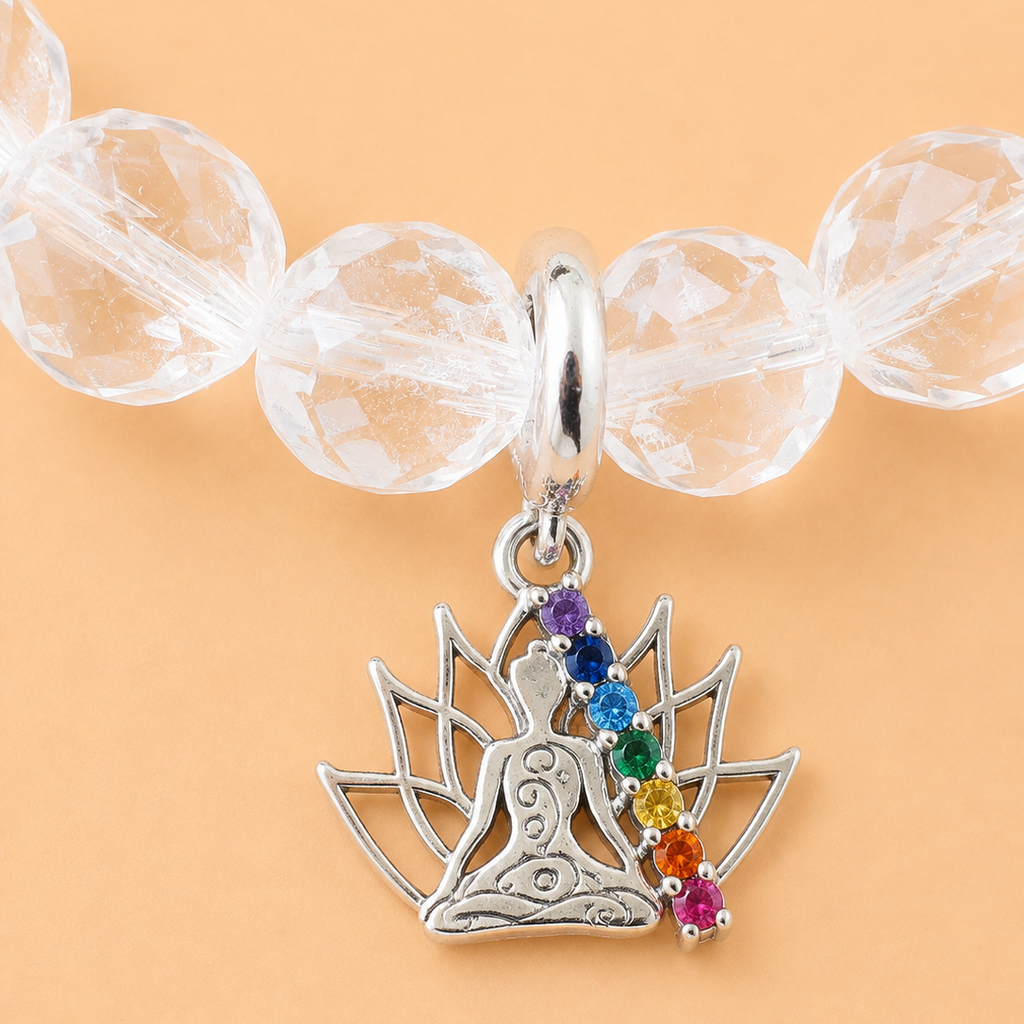 Bracelet en Cristal de Roche avec pendentif Bouddha Lotus (Concentration, harmonie, transformation)
