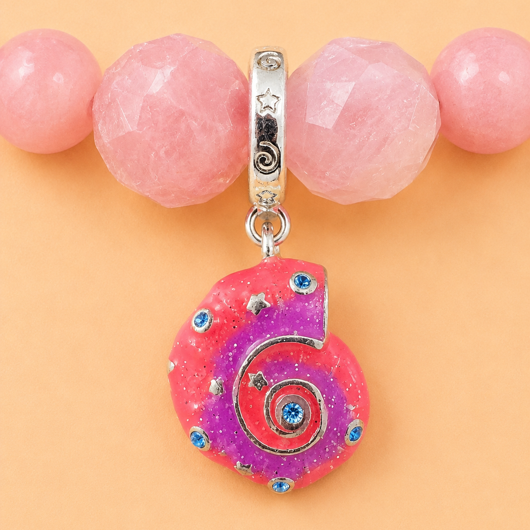 Bracelet en Quartz rose de Madagascar avec pendentif Coquillage (Protection, harmonie)
