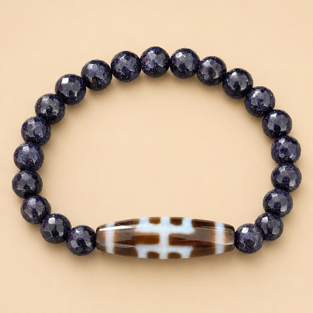 Amulette DZI Aristocrate (Patronage) Agate/ Sable bleu