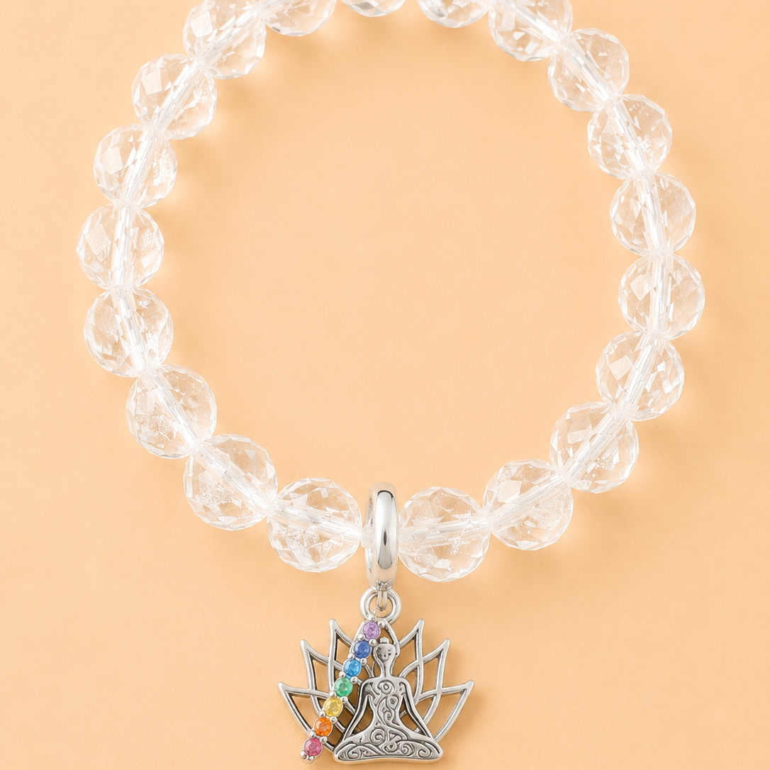 Bracelet en Cristal de Roche avec pendentif Bouddha Lotus (Concentration, harmonie, transformation)