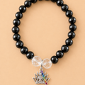 Bracelet en Onyx noir, Cristal de roche avec pendentif Bouddha (Protection,stabilité émotionnelle)