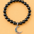 Bracelet en Onyx noir avec pendentif Croissant de Lune (Protection, transformation)