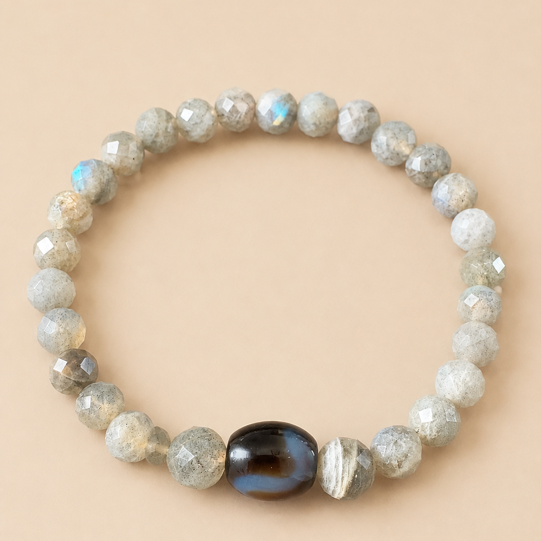 Amulette Dzi Serpent (Force intérieure, protection) Agate / Labradorite