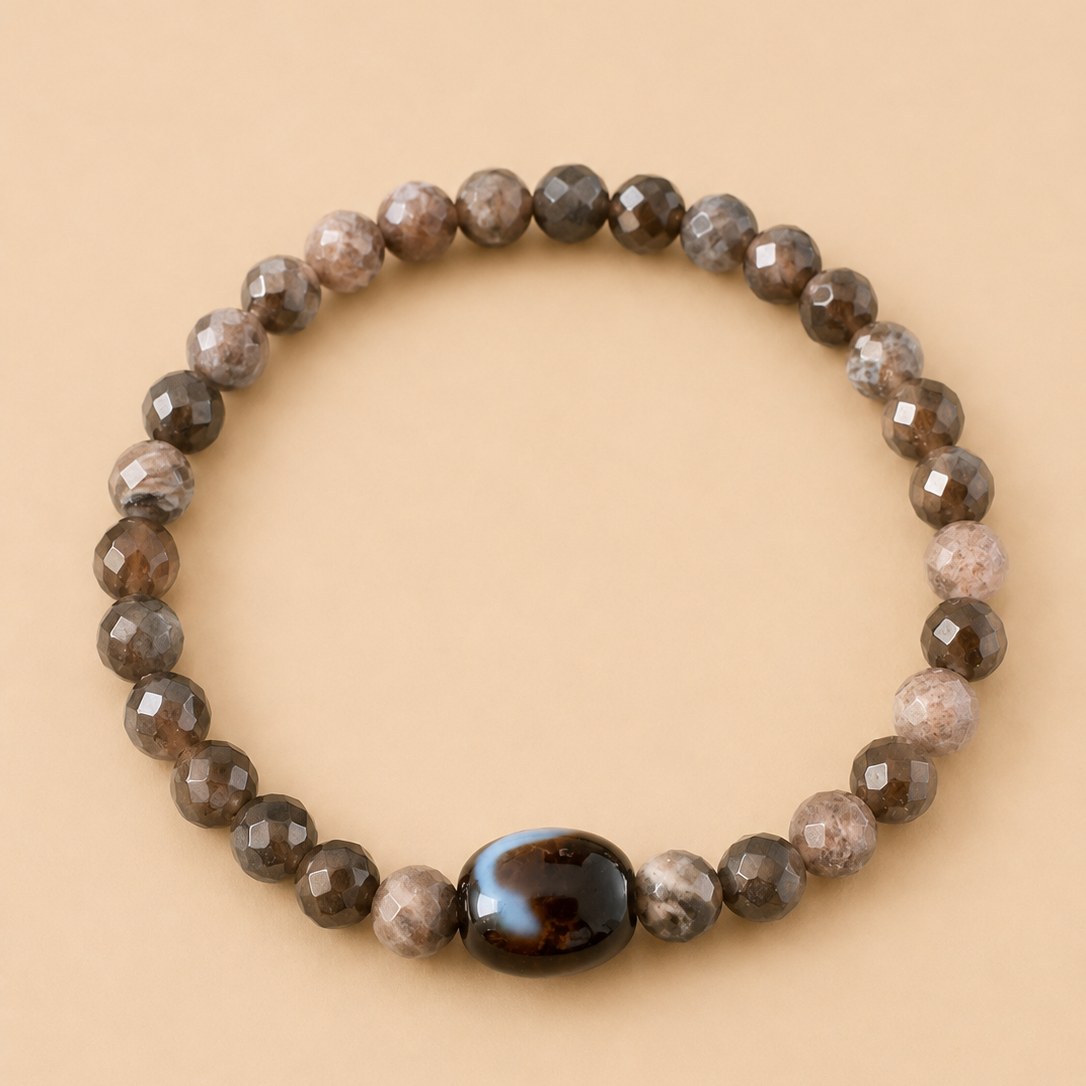 Amulette Dzi Serpent (Protection, transformation, de renouveau, sagesse) Agate / Obsidienne