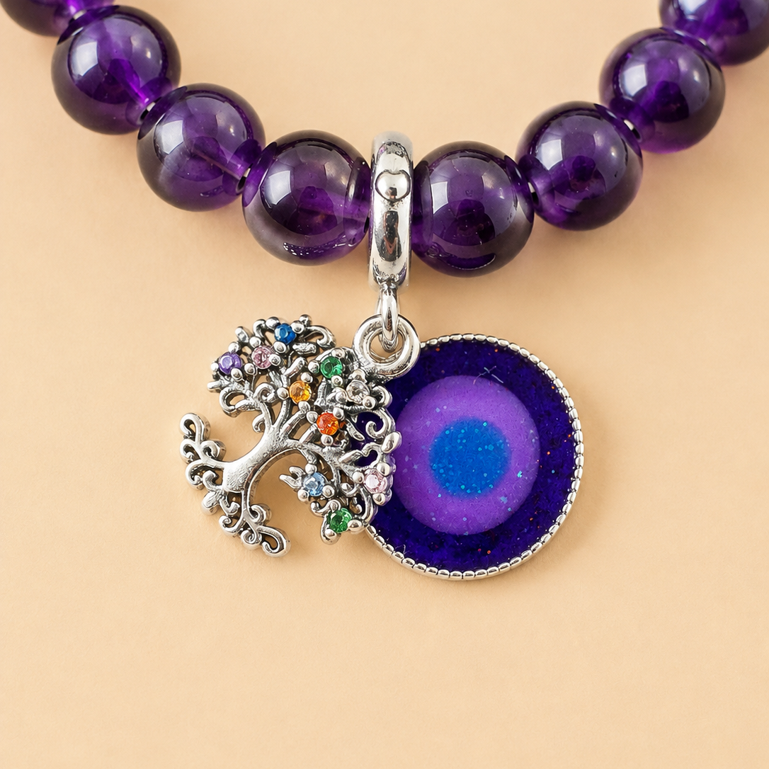 Bracelet en Améthyste avec pendentif Arbre de vie (Chance et stabilité intérieure)