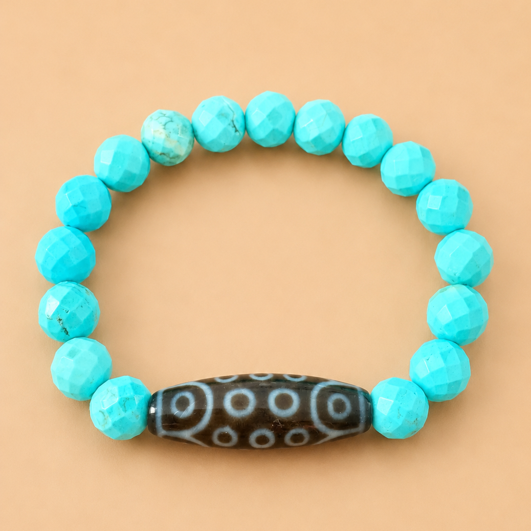 Amulette DZI 21 Yeux (Protection, ouverture vers de nouvelles possibilités) Agate/ Turquoise