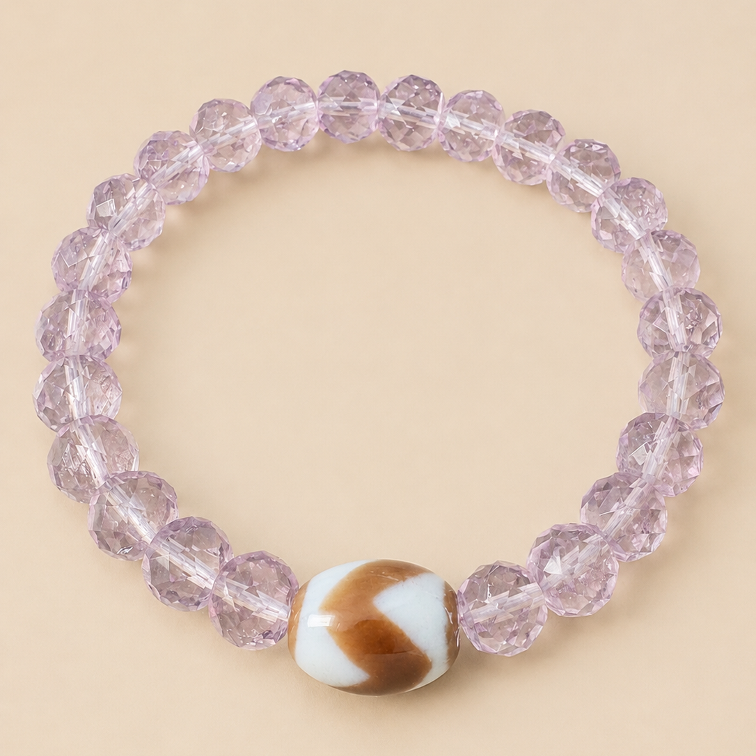 Amulette DZI Dent de Tigre (Protection, capacité à surmonter les obstacles) Agate/ Améthyste
