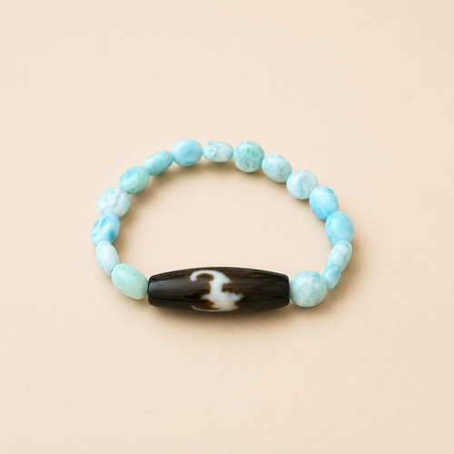 Amulette DZI Insecte (Bonheur) Agate / Larimar (Protection, sérénité, chance)