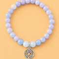 Bracelet en Angélite avec pendentif Arbre de Vie (Sérénité, harmonie, intuition, ancrage, évolution)