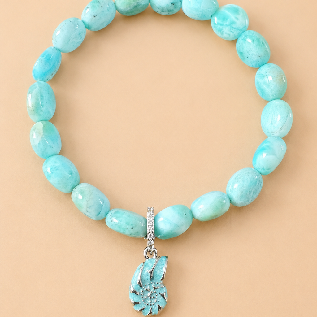 Bracelet en Larimar avec pendentif Coquillage (Sérénité, détente, equilibre, harmonie)