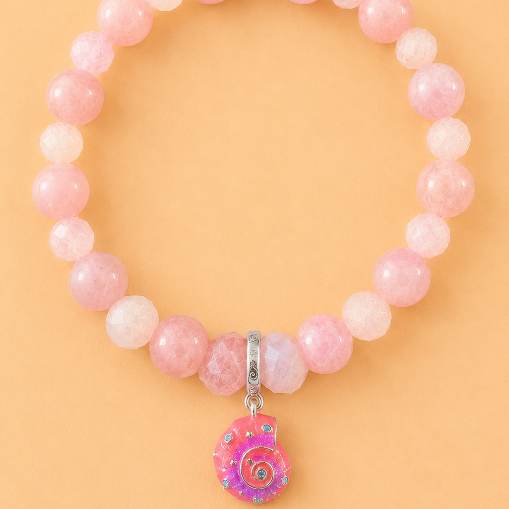 Bracelet en Quartz rose de Madagascar avec pendentif Coquillage (Protection, harmonie)