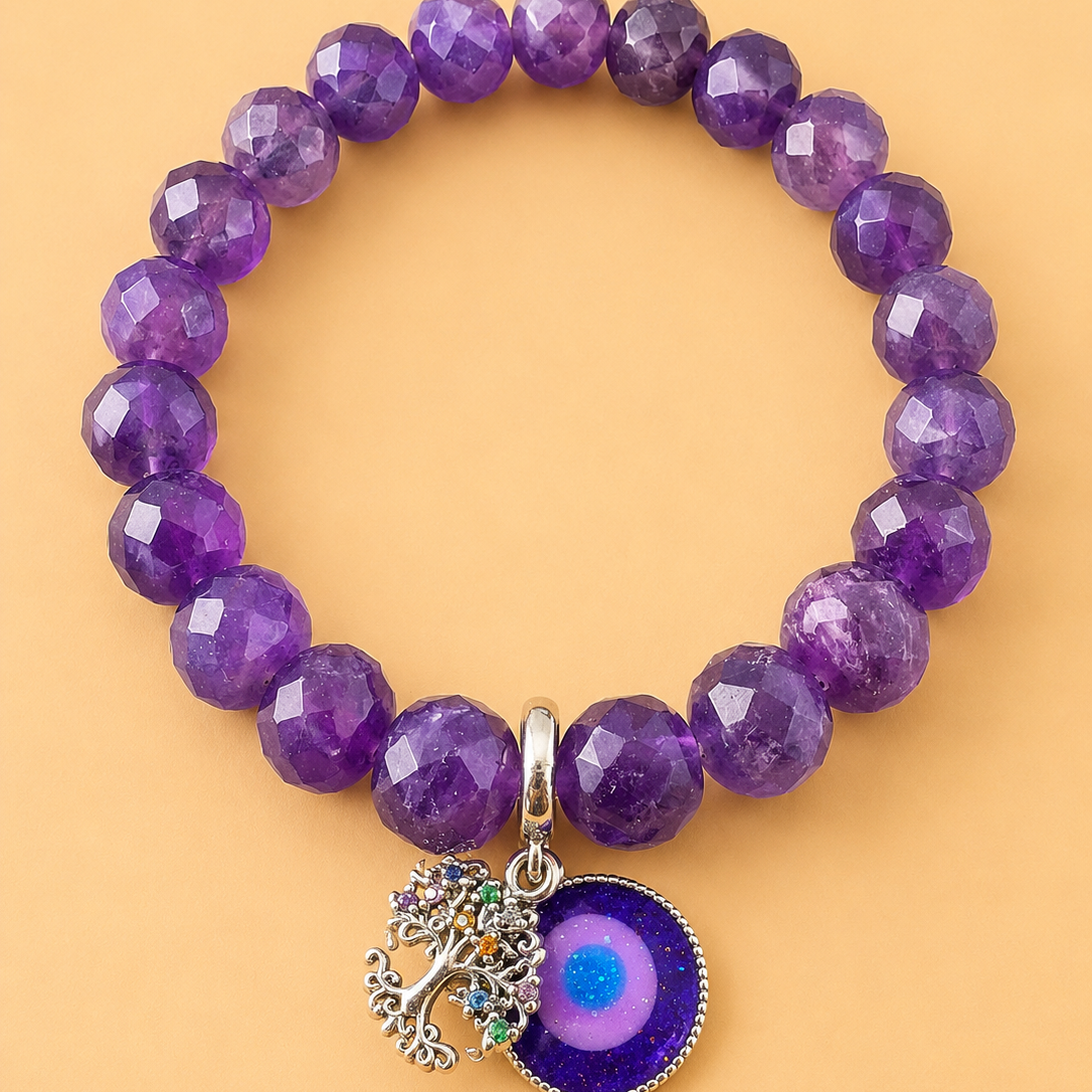 Bracelet en Améthyste avec pendentif Arbre de vie (Chance et stabilité intérieure)