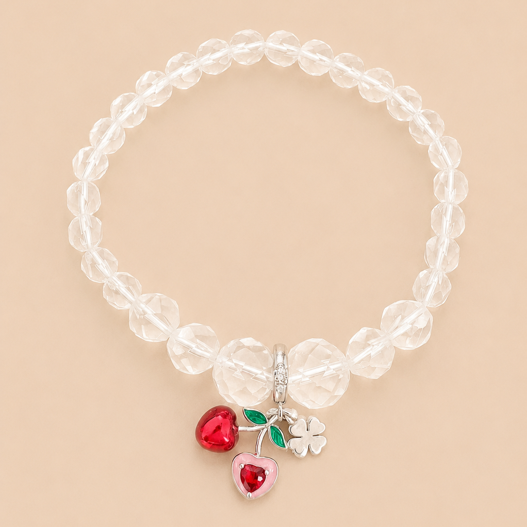 Bracelet en Cristal de Roche avec pendentif Cerise (Harmonie)
