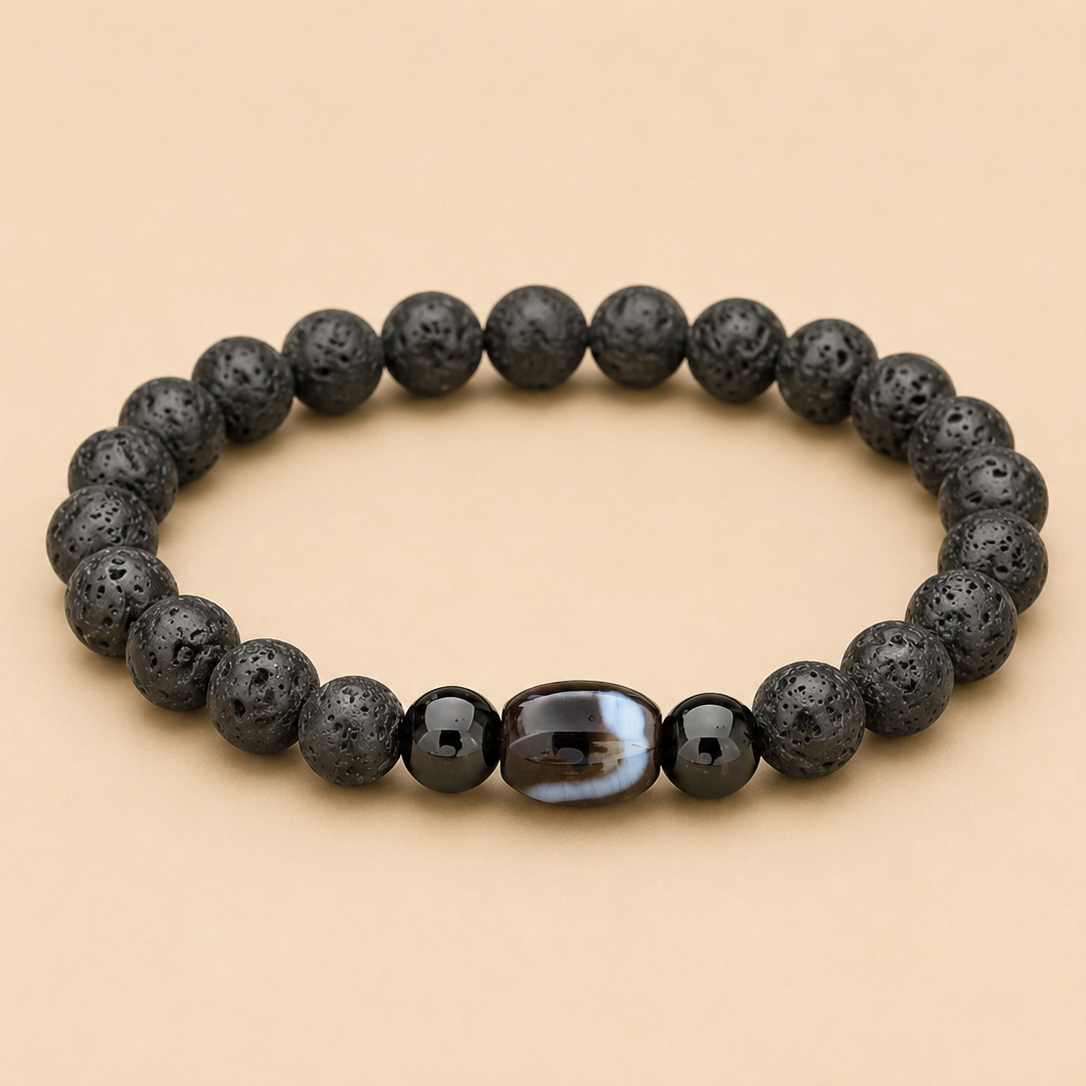 Amulette DZI Serpent (Renovation) Agate/Pierre de lave