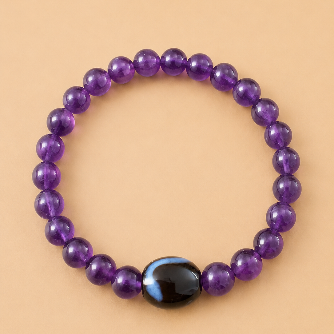 Amulette Dzi Serpent (Protection, Sérénité, Intuition) Agate / Améthyste