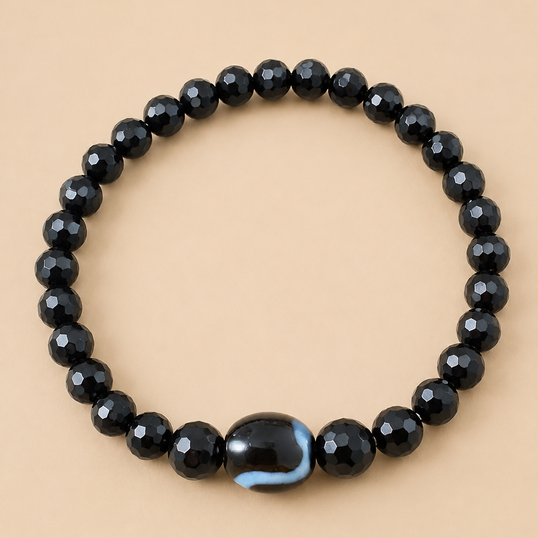 Amulette Dzi Serpent (Stabilité, protection) Agate / Onyx noir