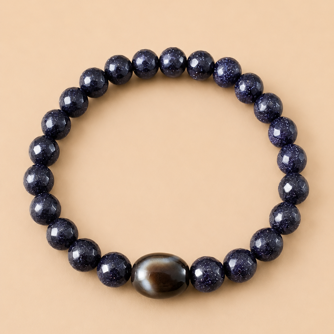 Amulette Dzi Serpent (Protection, chance) Agate / Aventurine Sable Bleu