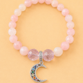 Bracelet en Quartz rose de Madagascar et Améthyste avec pendentif Croissant de Lune (Amour et harmonie)