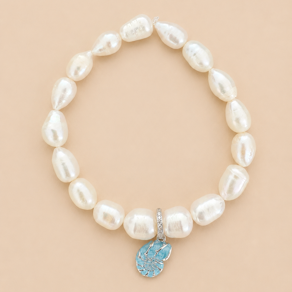 Bracelete en perles d'eau douce avec coquillage (Sérénité)