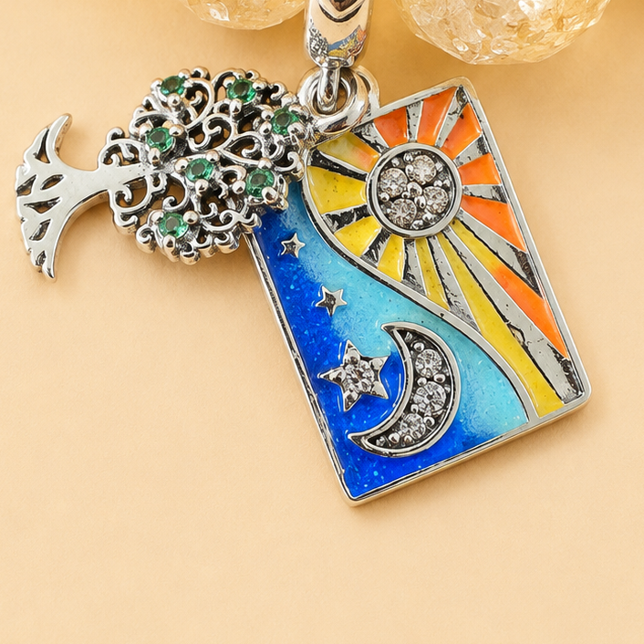 Bracelet en Citrine avec pendentif Arbre de Vie, Soleil & Croissant de Lune (Protection, santé et chance)